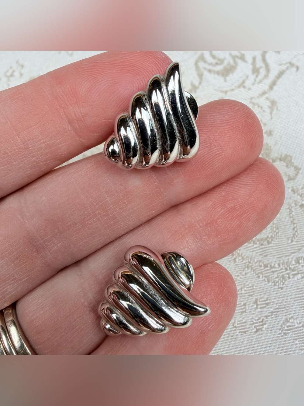 Monet Vintage Silver Swirl Clip-On Earrings - Women Fashion Jewelry